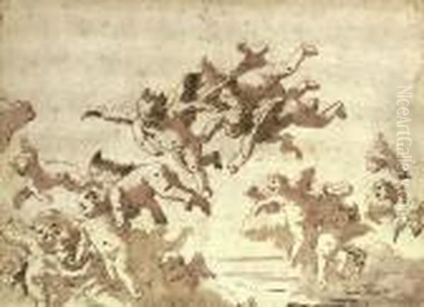 Putti In Flight Oil Painting by Giovanni Domenico Tiepolo