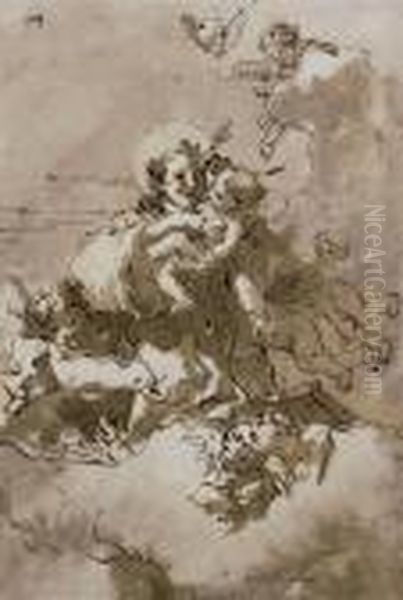 Saint Anthony And The Christ Child With Angels And Putti Oil Painting by Giovanni Domenico Tiepolo