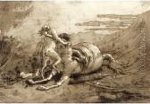 A Centaur And A Satyr In A Landscape Oil Painting by Giovanni Domenico Tiepolo