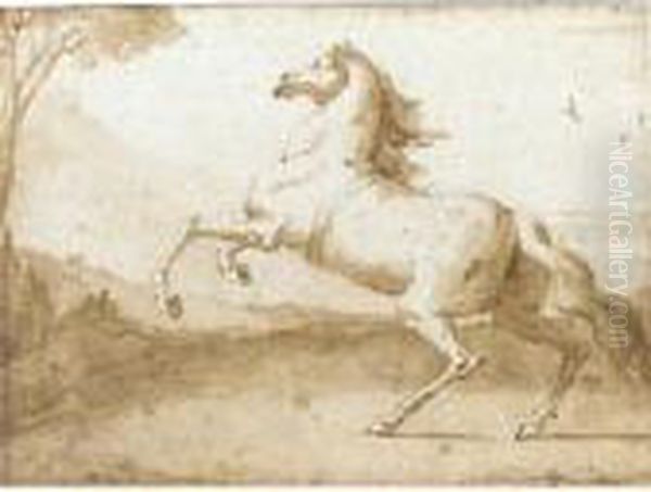 Rearing Horse In A Landscape Oil Painting by Giovanni Domenico Tiepolo