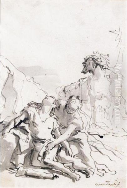 Angelica Staunching The Wounds Of Medoro Oil Painting by Giovanni Domenico Tiepolo