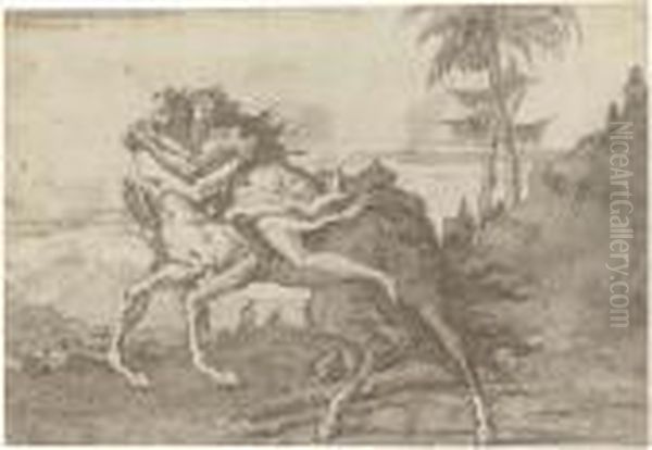 A Centaur Abducting A Nymph In A Landscape Oil Painting by Giovanni Domenico Tiepolo