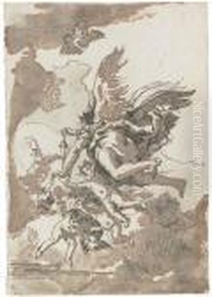 A Group Of Angels In Flight, One Holding A Censer Oil Painting by Giovanni Domenico Tiepolo