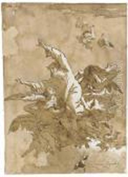 God The Father Supported By Angels And Putti Oil Painting by Giovanni Domenico Tiepolo