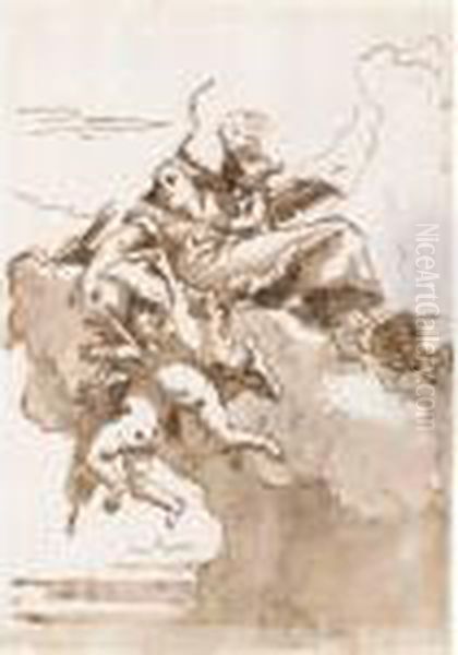 A Female Figure In The Clouds, Surrounded By Putti With A Bow And Quivers Of Arrows Oil Painting by Giovanni Domenico Tiepolo