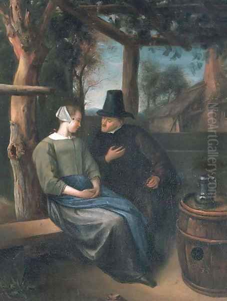 A man and woman conversing in an arbor Oil Painting by Jan Steen