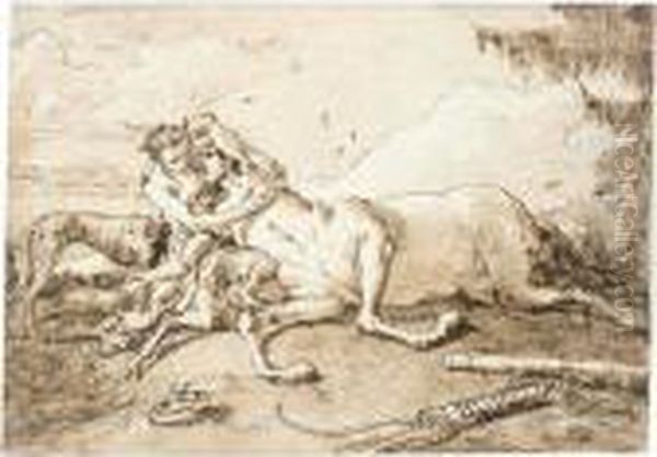 A Centaur And A Female Faun In A Landscape Oil Painting by Giovanni Domenico Tiepolo