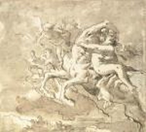 A Centaur Carrying Off A Nymph, Accompanied By Putti Oil Painting by Giovanni Domenico Tiepolo