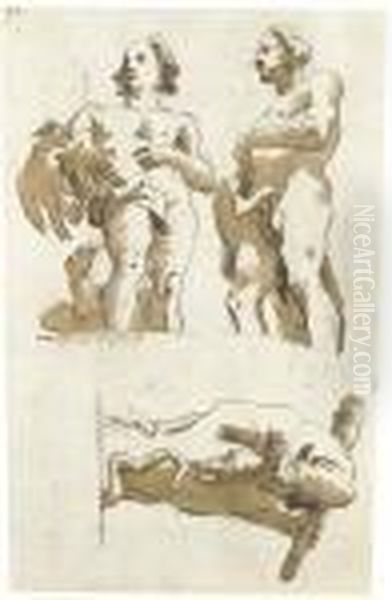 Two Studies Of Ganymede And One Of Hercules (recto); Two Studies Of Hercules (verso) Oil Painting by Giovanni Domenico Tiepolo