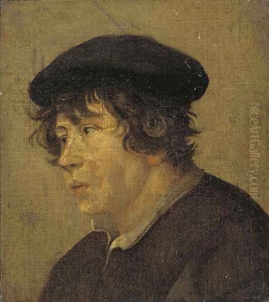 A young man, bust-length, in a brown cap Oil Painting by Jan Steen