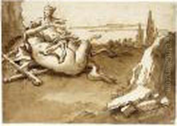 A Centaur And A Female Faun In A Landscape Oil Painting by Giovanni Domenico Tiepolo