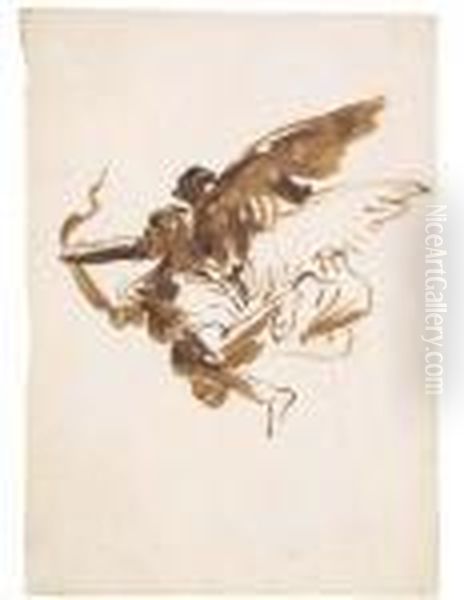 Study Of A Flying Angel Oil Painting by Giovanni Domenico Tiepolo