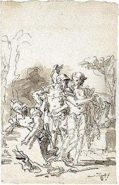 Rinaldo And Armida Oil Painting by Giovanni Domenico Tiepolo