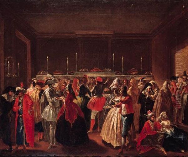 A Venetian Masked Ball; And The Gaming Room Oil Painting by Giovanni Domenico Tiepolo