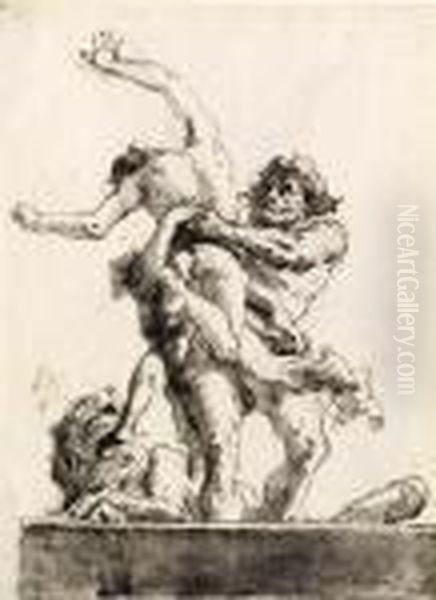 Hercules And Antaeus Oil Painting by Giovanni Domenico Tiepolo