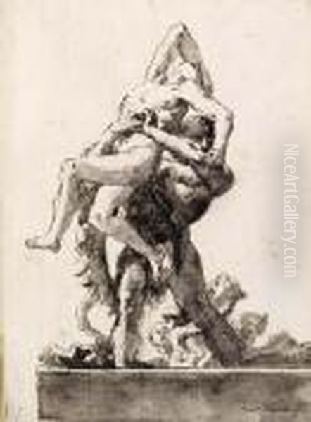 Hercules And Antaeus Oil Painting by Giovanni Domenico Tiepolo