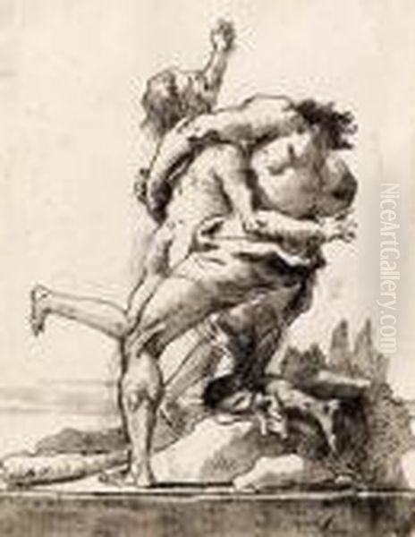 Hercules And Antaeus Oil Painting by Giovanni Domenico Tiepolo