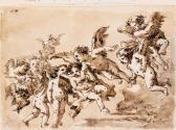 Angels In Flight Oil Painting by Giovanni Domenico Tiepolo