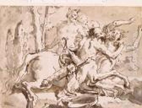 Nessus And Deianeira, With A Satyr And Another Figure Oil Painting by Giovanni Domenico Tiepolo