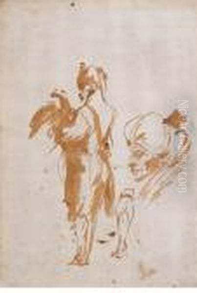 An Oriental Holding An Eagle, And A Subsidiary Study Of A Head Anda Leg Oil Painting by Giovanni Domenico Tiepolo