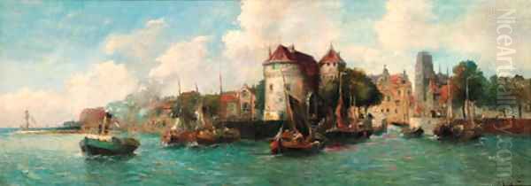 A Continental harbour Oil Painting by Hungarian School