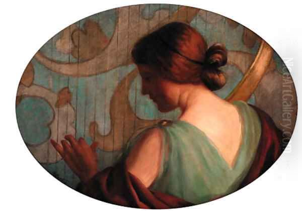 A maiden playing a harp Oil Painting by Hungarian School