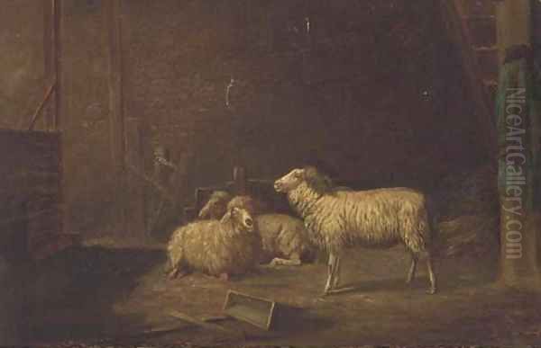 Sheep in a stable Oil Painting by Theo van Sluys