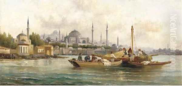 Trading vessels before Hagia Sofia, Istanbul Oil Painting by Anton Schoth