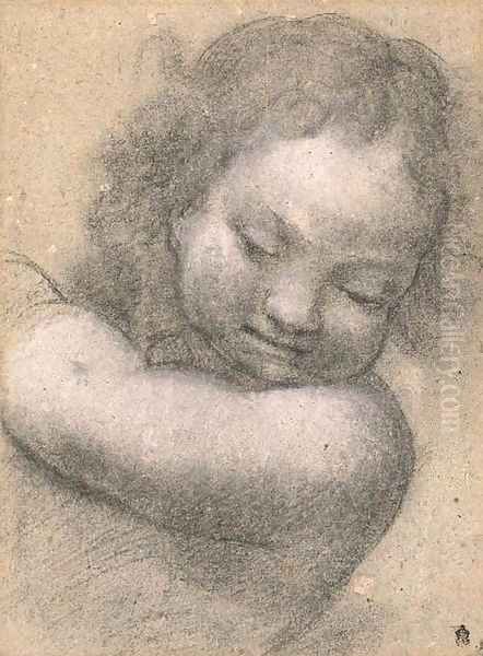 A putto looking down, half-length Oil Painting by Milanese School