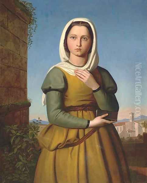 A maiden in an Italianate village Oil Painting by Nazarene School