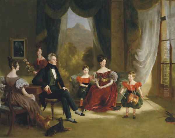 Group portrait of James Dempster Webster Gordon (1783-1850) Oil Painting by Scottish School