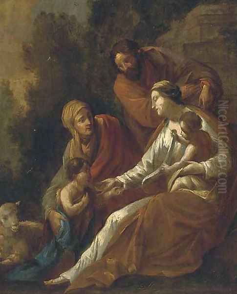 The Holy Family with Saint Elizabeth and the Infant Saint John the Baptist Oil Painting by Eustache Le Sueur