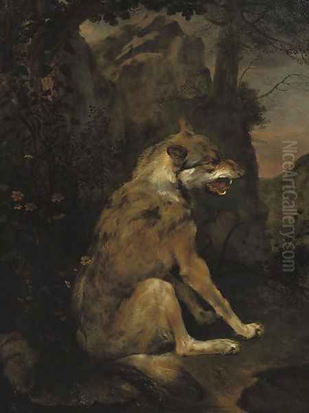 A wolf in a rocky landscape Oil Painting by Frans Snijders