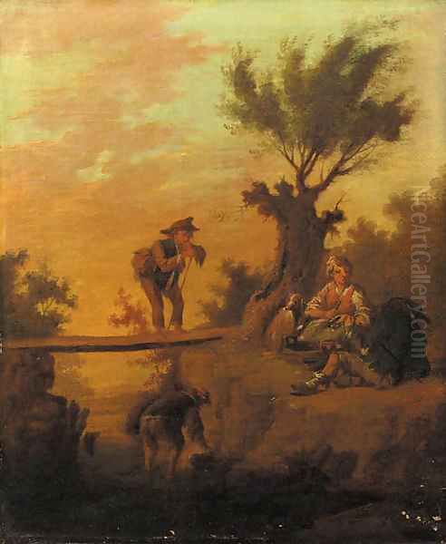 Shepherds resting in a landscape Oil Painting by Johann Conrad Seekatz