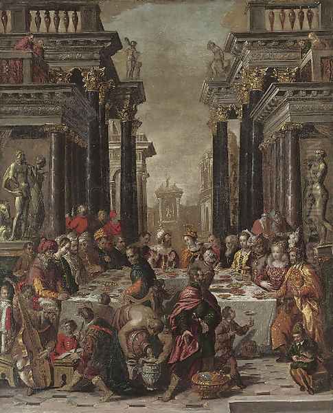 Balthasar's Feast Oil Painting by Lambert Sustris