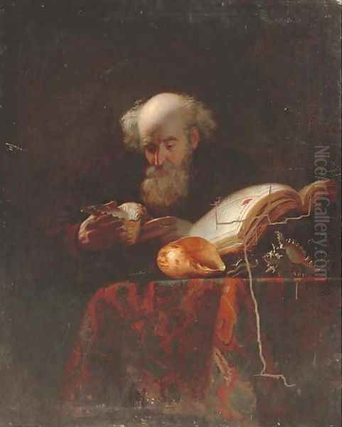 An old man studying shells Oil Painting by Michiel Sweerts