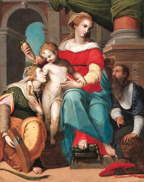 Madonna and Child with Saint Jerome and Saint Catherine Oil Painting by Orazio Samacchini