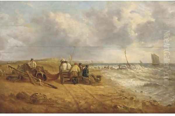 Fishermen on a windy beach Oil Painting by William Joseph Shayer