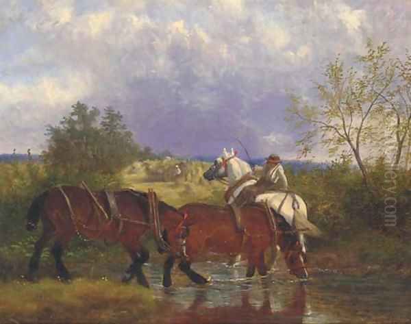 Work horses drinking from a brook Oil Painting by William Joseph Shayer