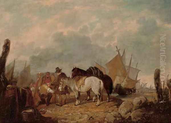 A busy day on the beach Oil Painting by William Joseph Shayer