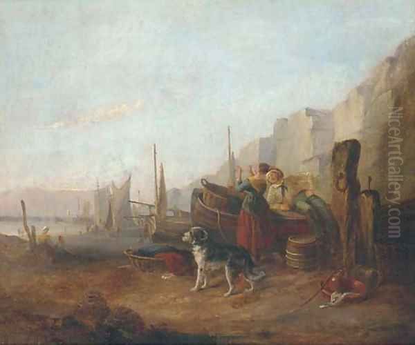 Fisherfolk on a beach Oil Painting by William Joseph Shayer