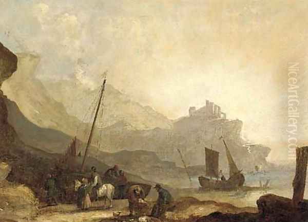 Fishermen unloading the catch Oil Painting by William Joseph Shayer