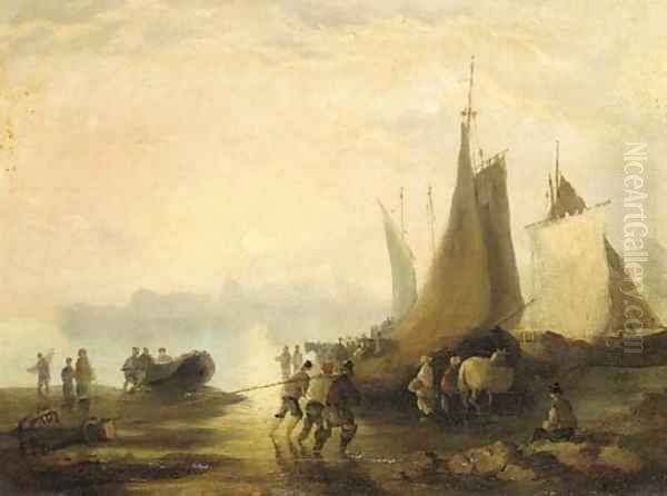 Unloading at dusk Oil Painting by William Joseph Shayer