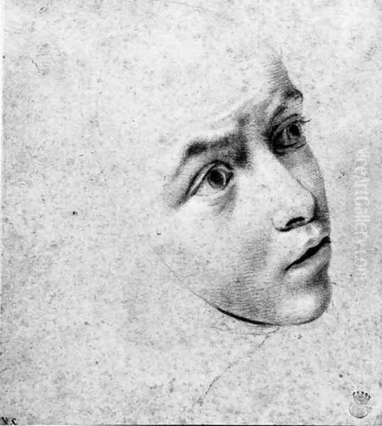 Head of a nun looking up to the right Oil Painting by Sienese School