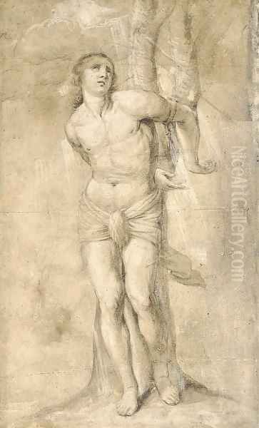 Saint Sebastian tied to a tree Oil Painting by Sienese School