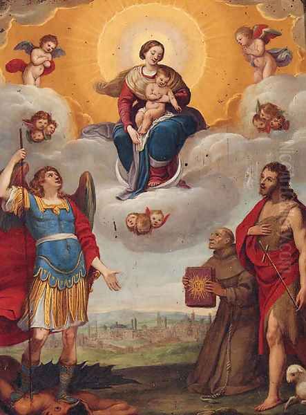 The Madonna and Child in glory with Saints Michael Oil Painting by Sienese School