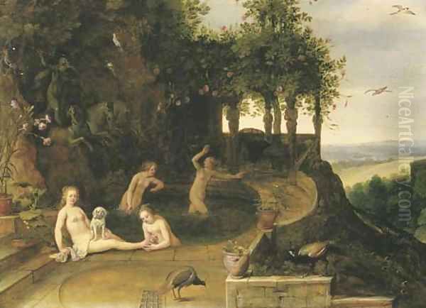 Diana and her nymphs bathing Oil Painting by Adriaan van Stalbemt