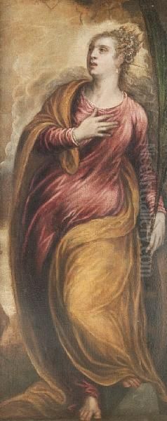 A Female Saint Holding A Martyr's Palm Oil Painting by Jacopo Robusti, II Tintoretto