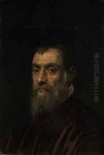 Portrait Of A Bearded Man, Bust-length, In A Red Gown Oil Painting by Jacopo Robusti, II Tintoretto