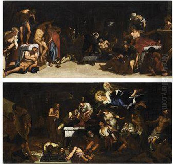 San Rocco Risana Gli Appestati; E San Rocco Confortato Da Un Angelo Oil Painting by Jacopo Robusti, II Tintoretto